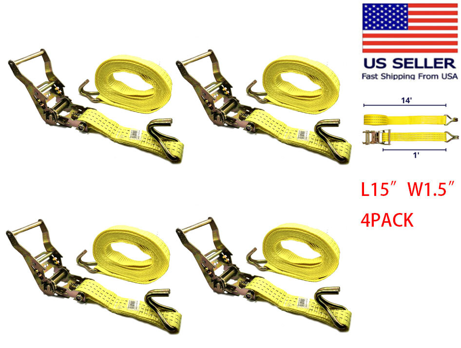2/4/6 PACK New 1.5" x 15' 4000 lb Ratchet Straps J Hook Heavy Duty Tie Downs