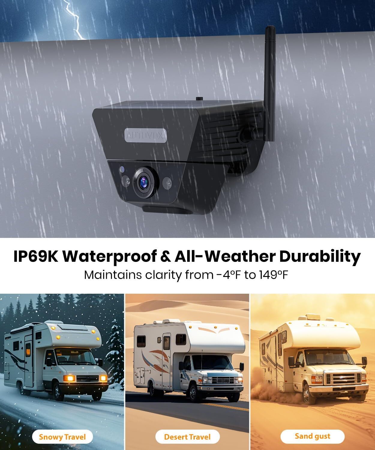 AUTO VOX Magnetic Solar Wireless Backup Camera : 7.2" DVR 1080P 2 Split Monitor