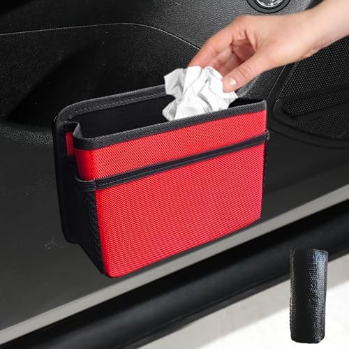 Car Trash Can, Car Trash Bin, Mini Foldable Dustbin Storage Bag Container, Red