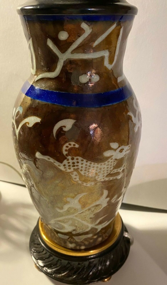 Old Luster ware Vase Mounted as a Working Table Lamp