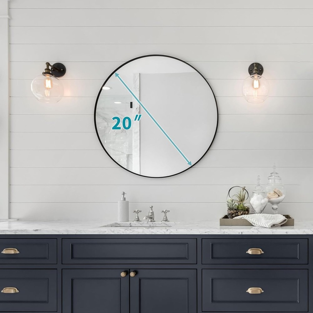 Modern Matte Black Wall Mirror - 20-Inch, Easy Install with Safety Features