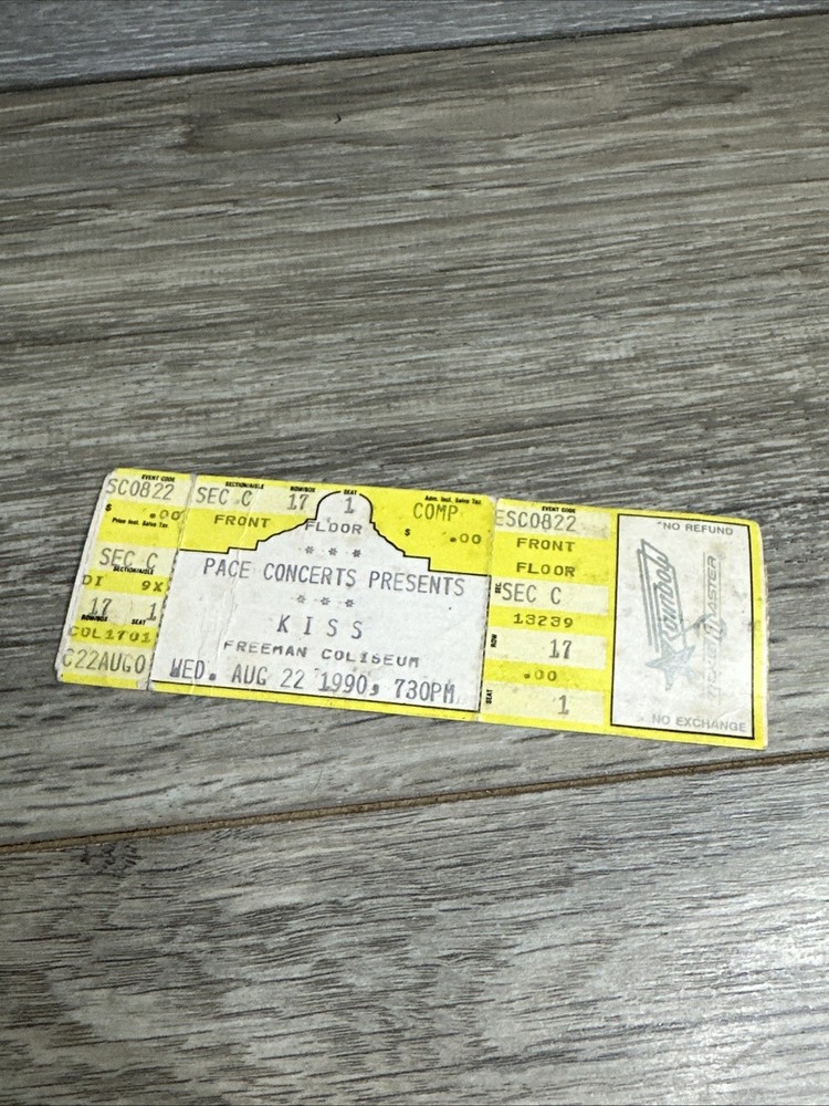 Original KISS Ticket Freeman Coliseum Aug 22 1990