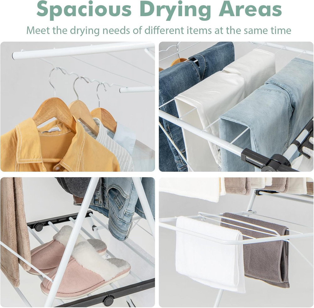 2-Tier Adjustable Laundry Drying Rack, Foldable & Freestanding for Indoor/Outdoo