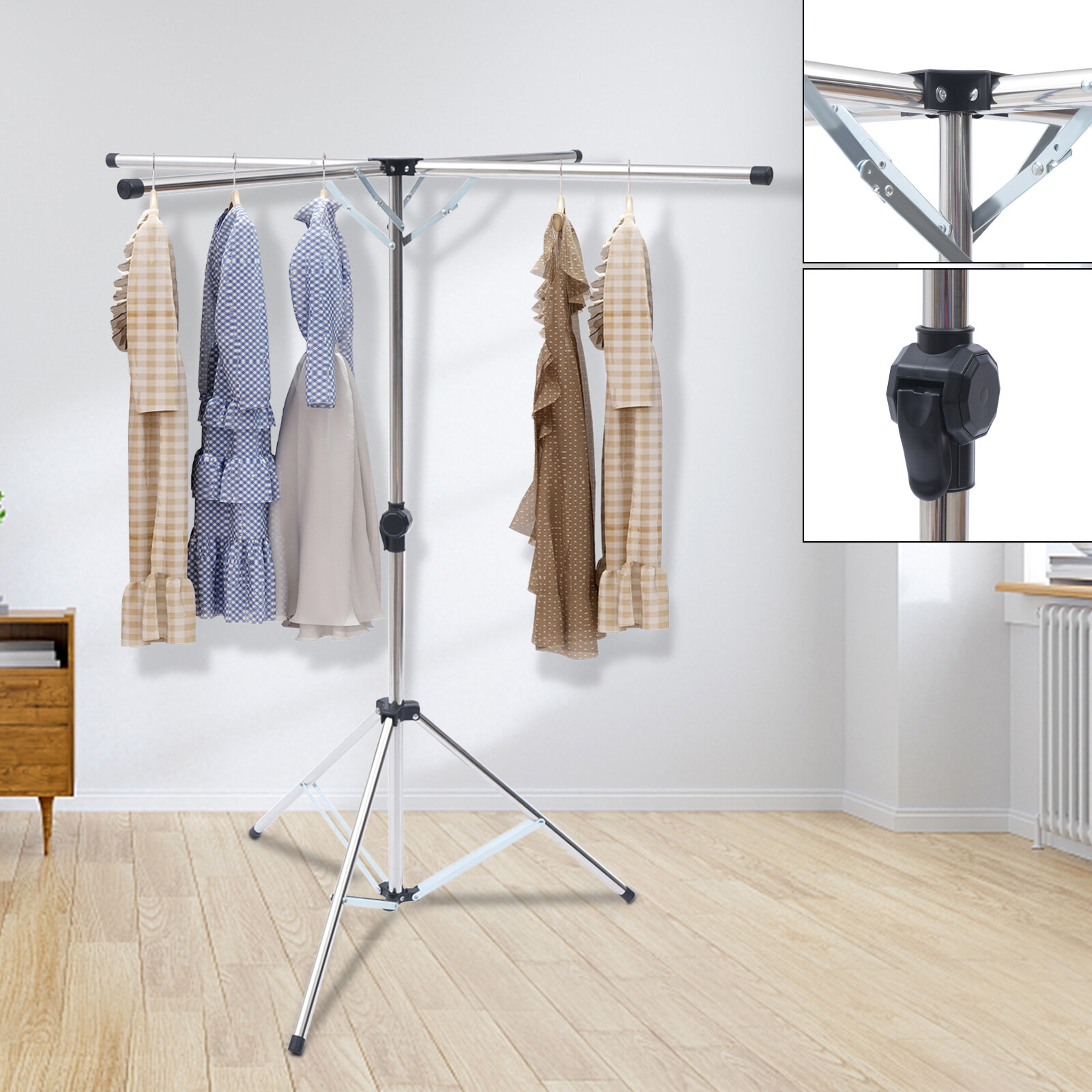 Portable Tripod Clothes Drying Rack Steel Laundry Coat Foldable Stand Hanger