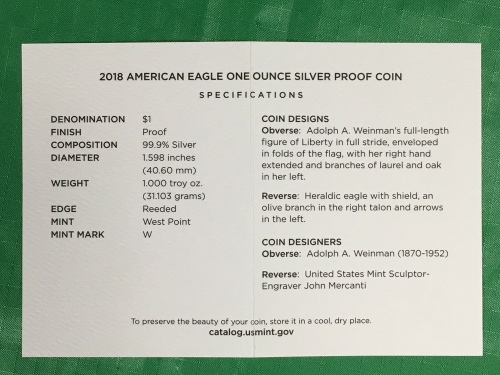 2018 W US Mint American Silver Eagle Proof Case, Box, COA - No Coin