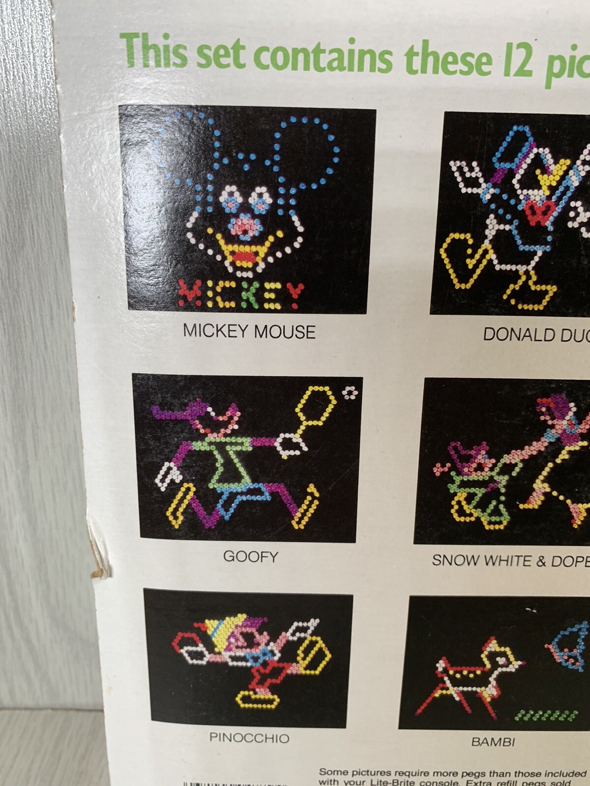 Vtg. Lite Brite DISNEY CHARACTERS Refill SEALED Mickey Donald Bambi Snow White