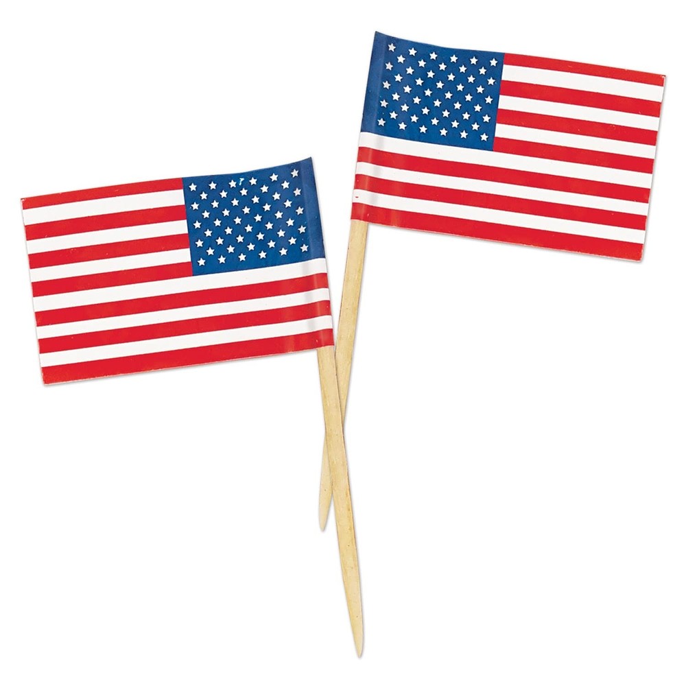 Pkgd U S Flag Picks (50/Pkg) 2.5", Red/White/Blue