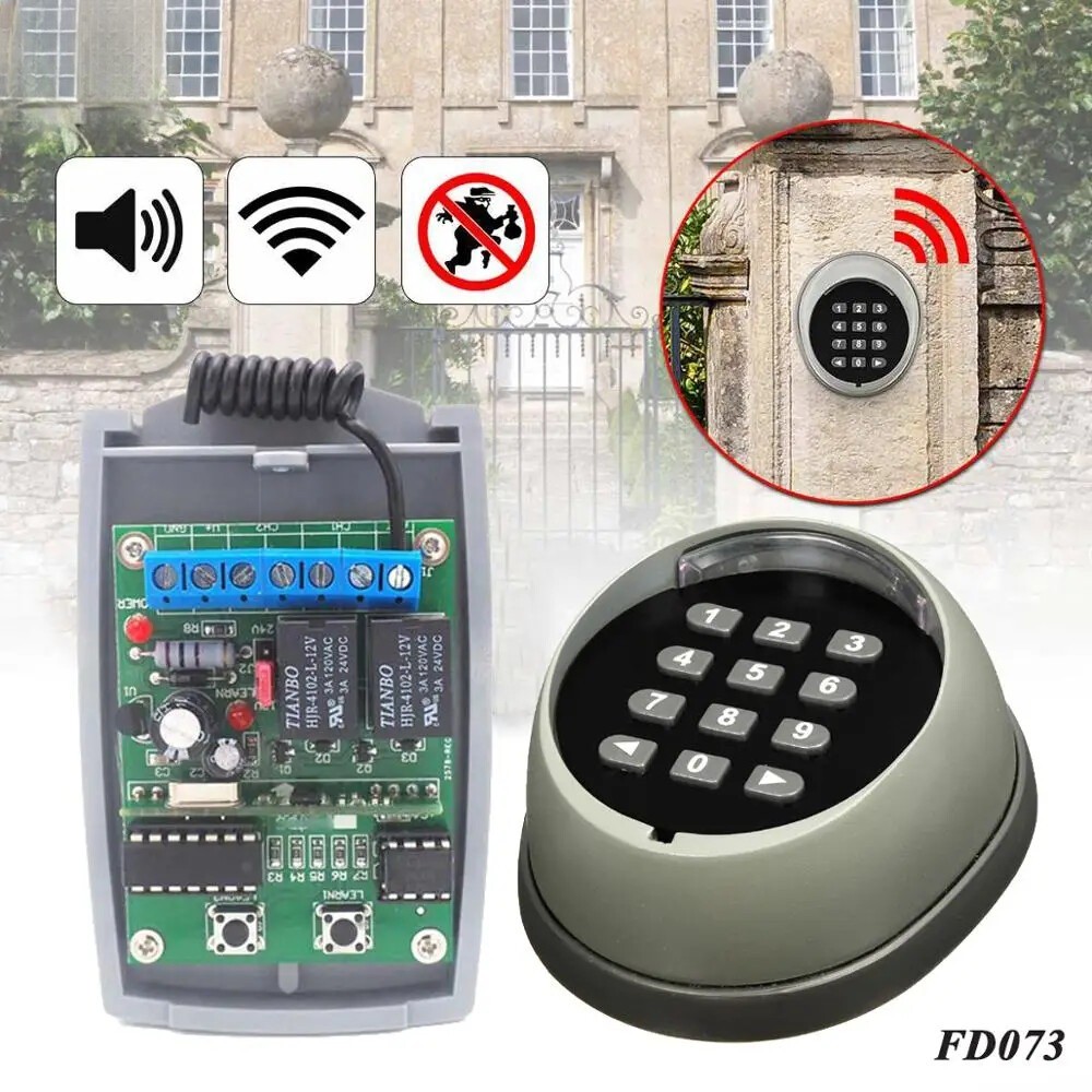 Metal Wireless Keypad Gate Opener Rolling Code 433mhz with 2 Channel Receiver