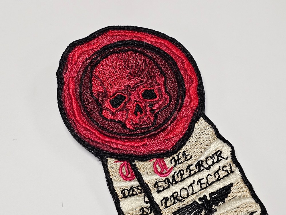 Grim Dark Purity Seal Wax & Scroll Embroidered Patch Hook Back Warhammer 40k
