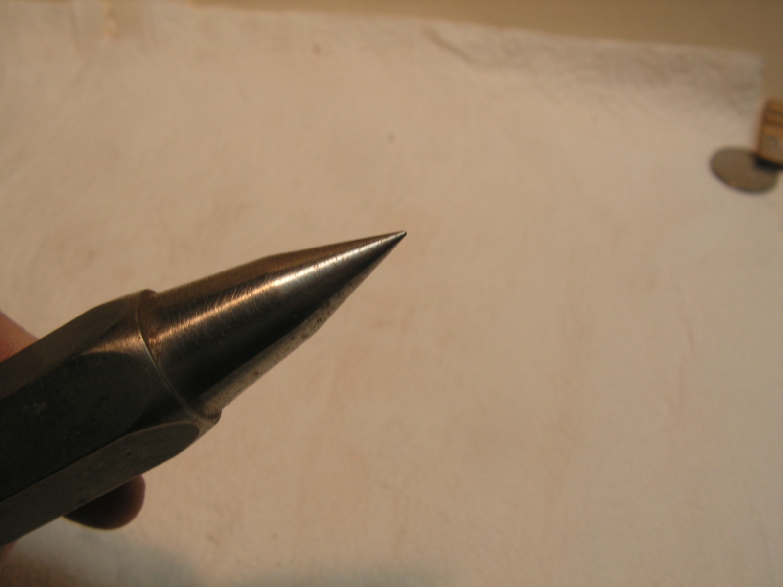 Vintage 12oz Plumb Bob With Nylon Cord 12'+ Hex Body, Nice Sharp Point