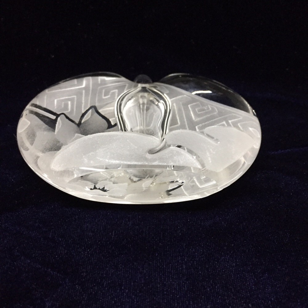 VTG Etched Glass Signed Apple Shape Perfume Bottle