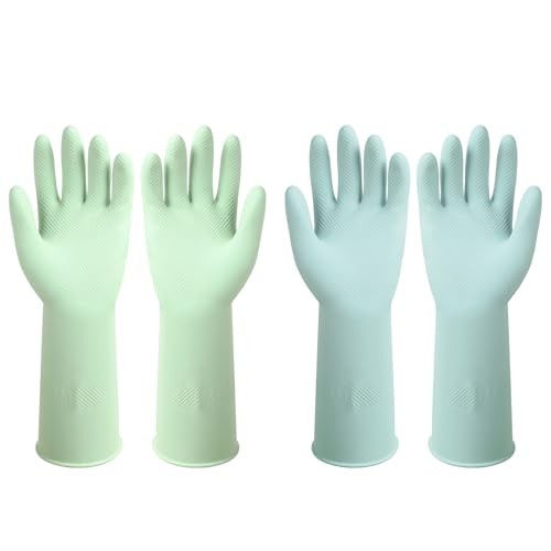 Dishwashing Rubber Gloves Reusable Kitchen Gloves Medium Light Blue&light Green