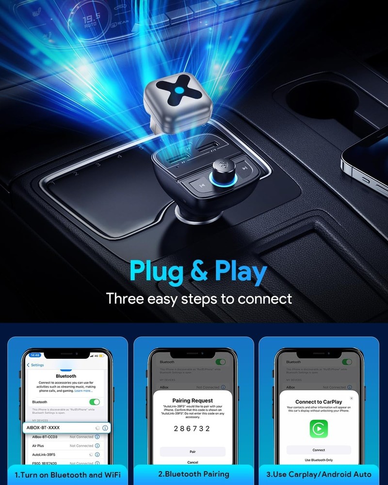FAHREN 2in1 Mini Wireless CarPlay Android Auto AI Box Plug&Play WIFI USB Adapter