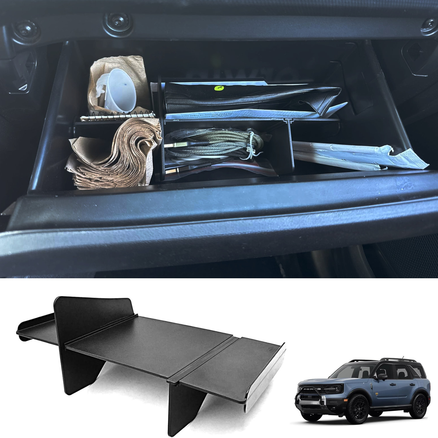 For 2021-2025 Bronco Sport Glove Box Insert Dividers Organizer Accessories