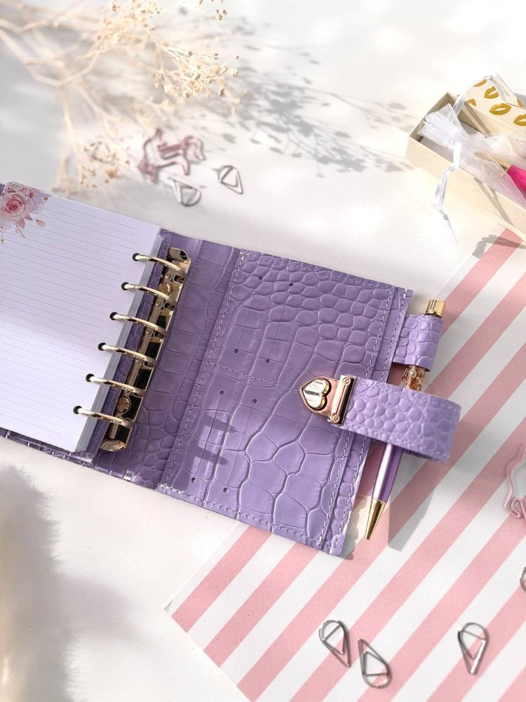 Dated 2026 leather notebook cover A7 6 rings mini wallet, Mini Planner Binder.