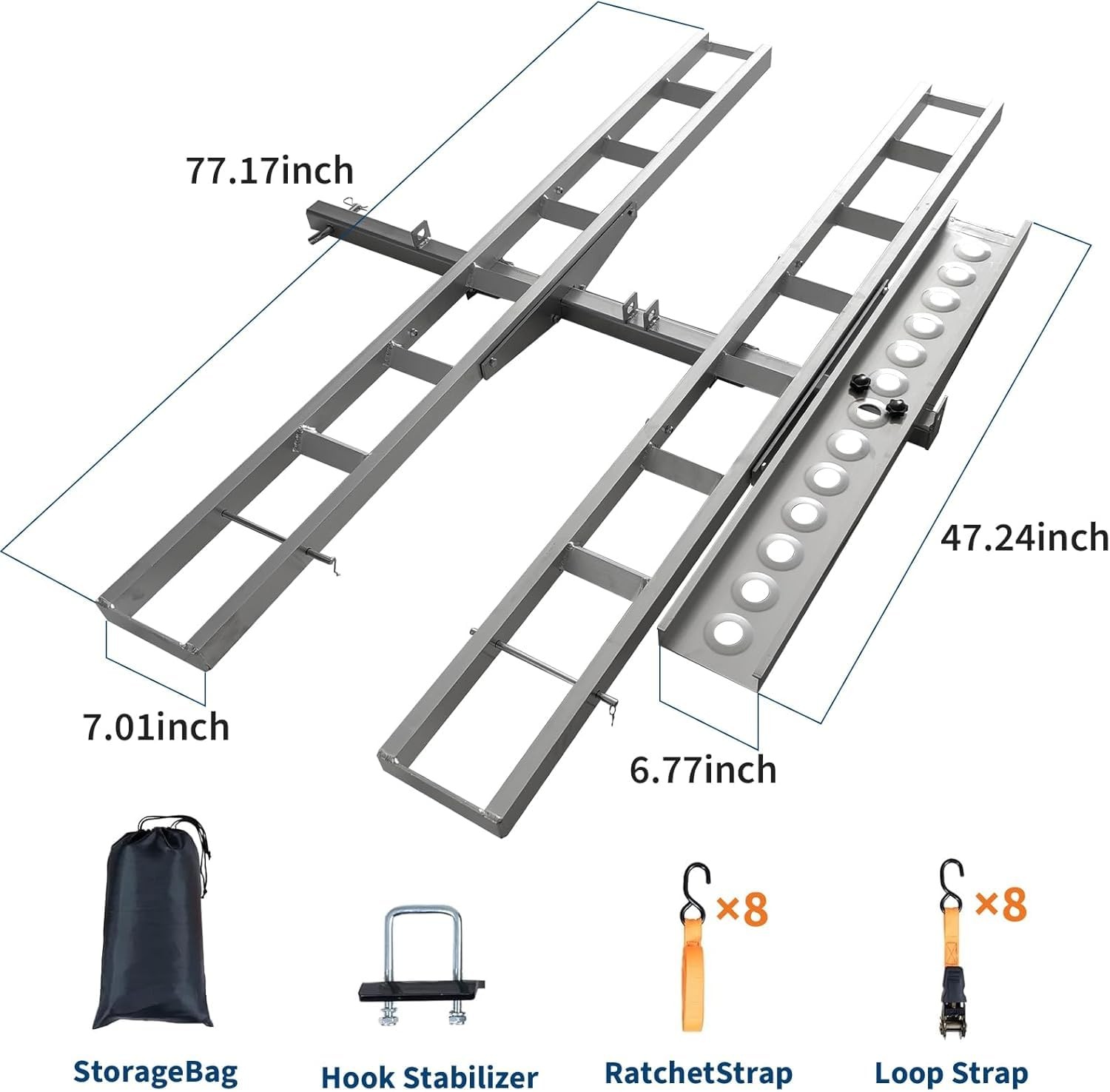 600lb Anti-Wobble Motorcycle Hitch Carrier Rack Non-Slip Arched Ramp FIT 2"Hitch
