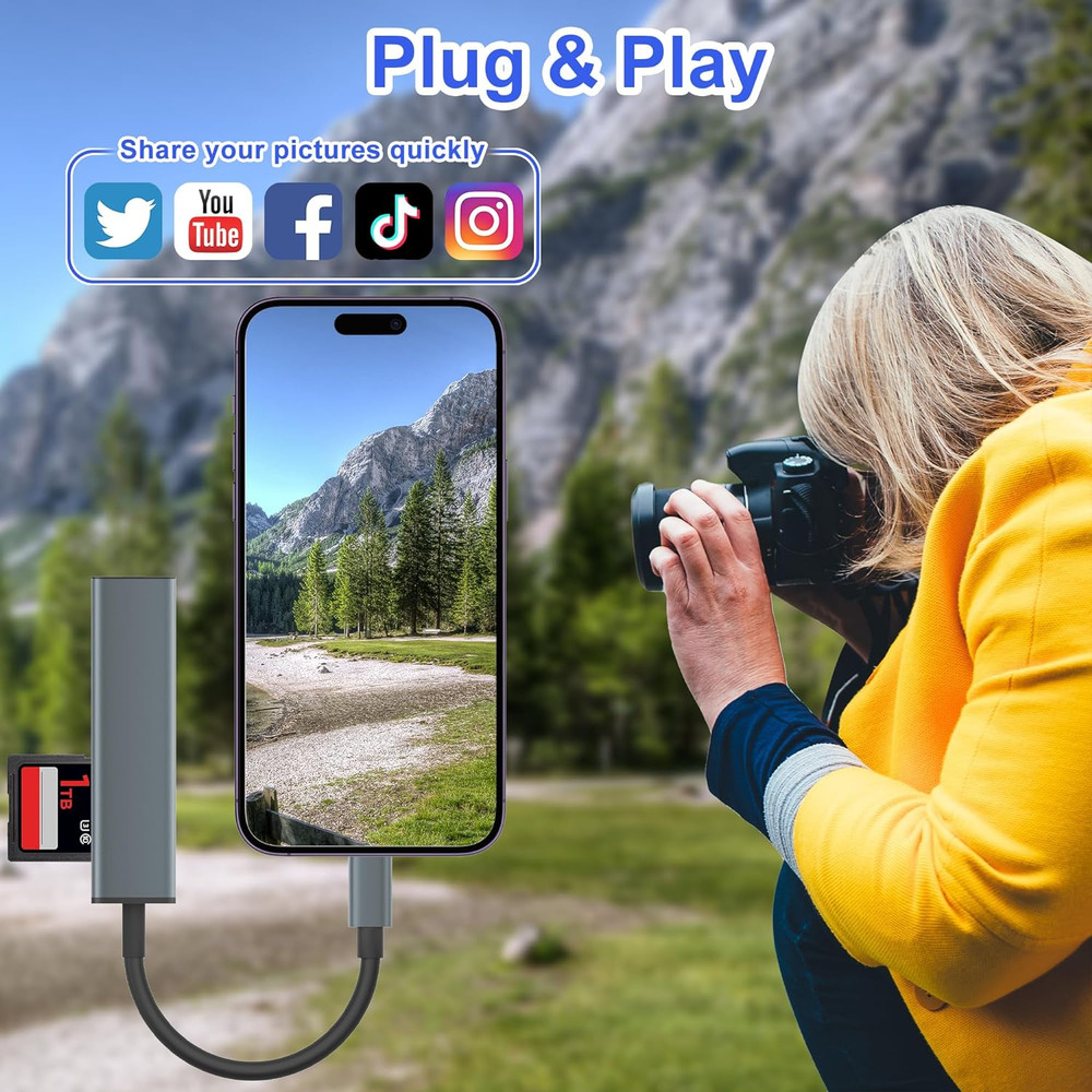 USB C SD Card Reader, Memory Card Reader with 60W PD Charger Adapter SD Card Ada