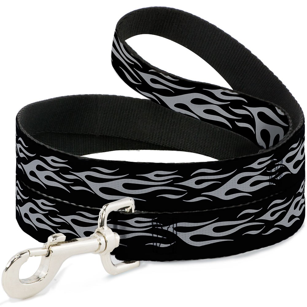 Dog Leash Flame Silver NARROW 0.5"