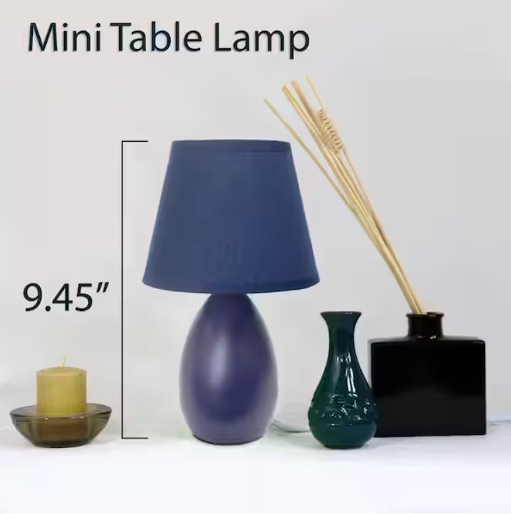 LT2009-BLU Mini Egg Oval Ceramic Table Desk Lamp, Blue