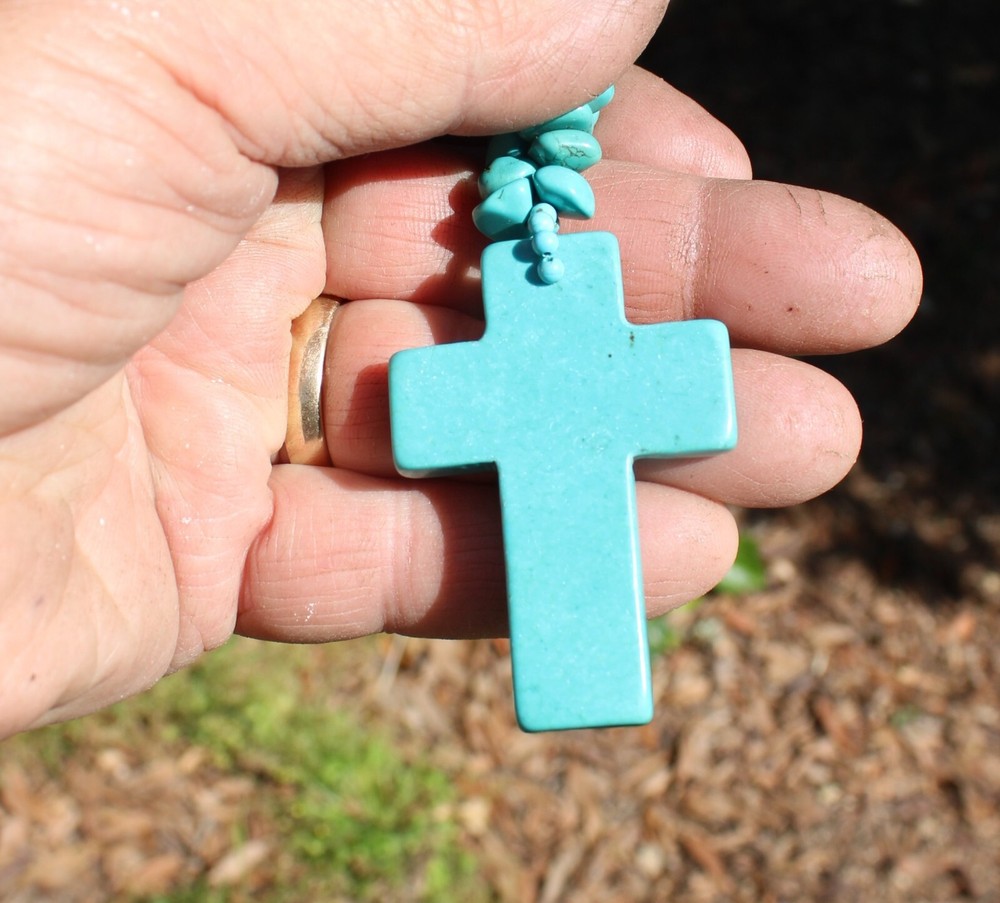 Vintage Turquoise Cross with Chunky Natural Necklace