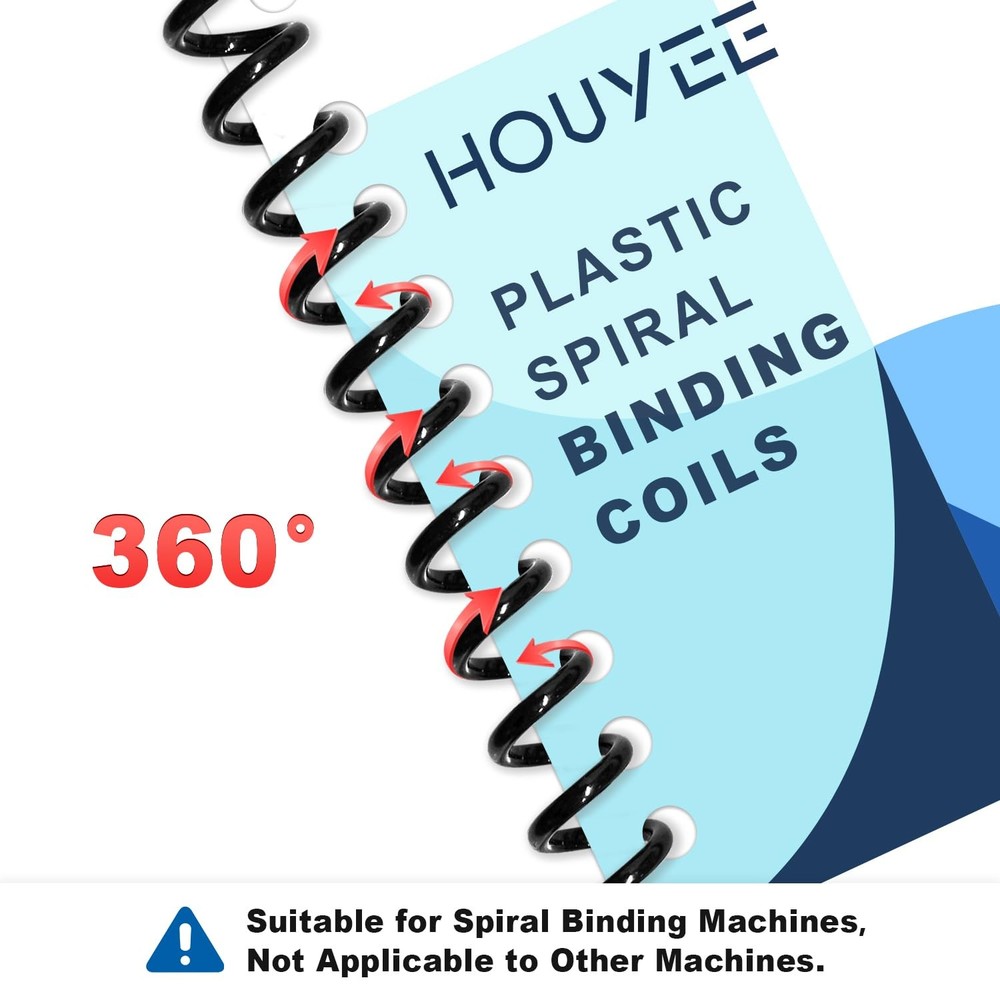 100 Pack Plastic Spiral Binding Coils, 12mm (1/2"),90 Sheets Capacity,4:1 Pit...