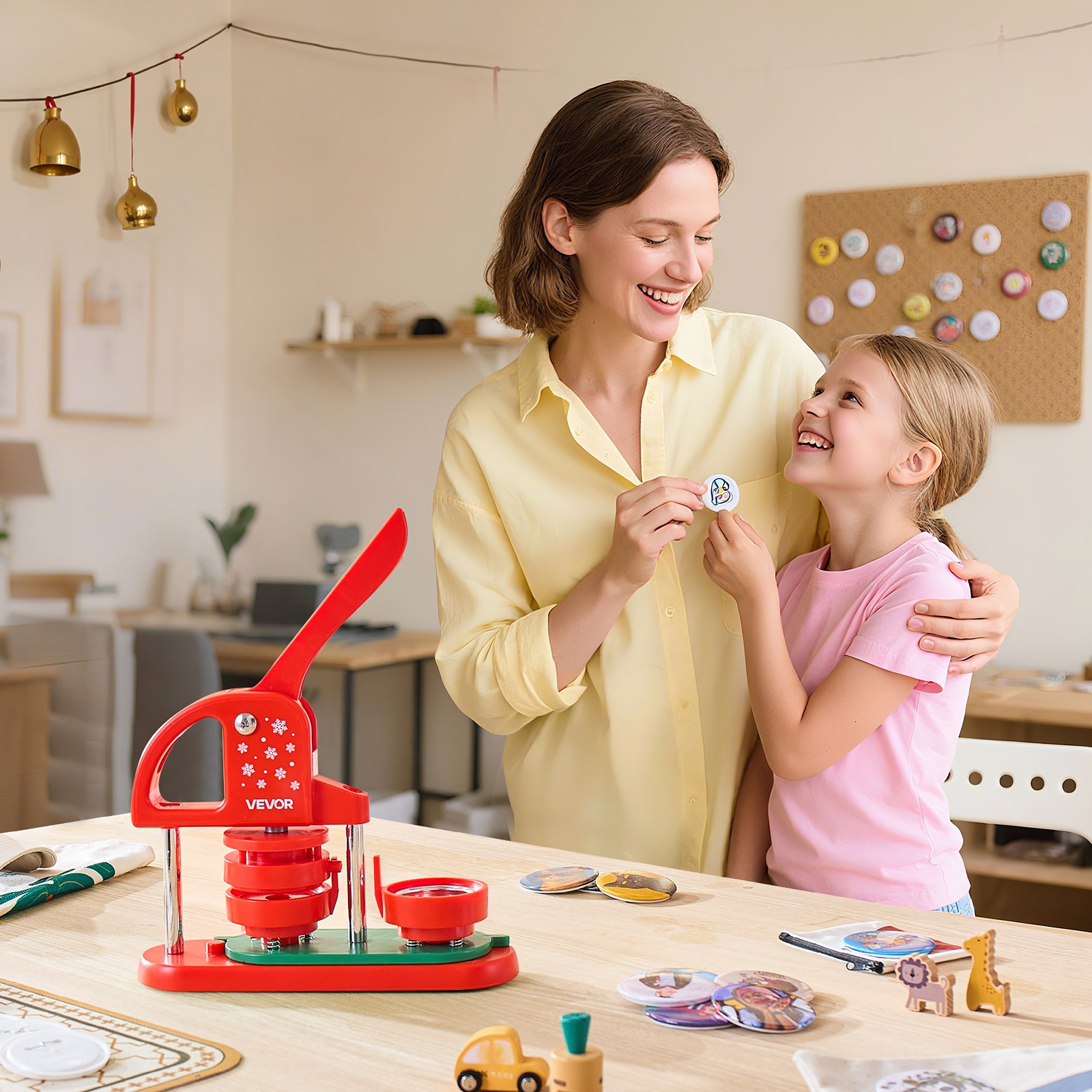 VEVOR Button Maker Machine Plastic Pin Maker 2.28 in 100pcs Button Parts Red