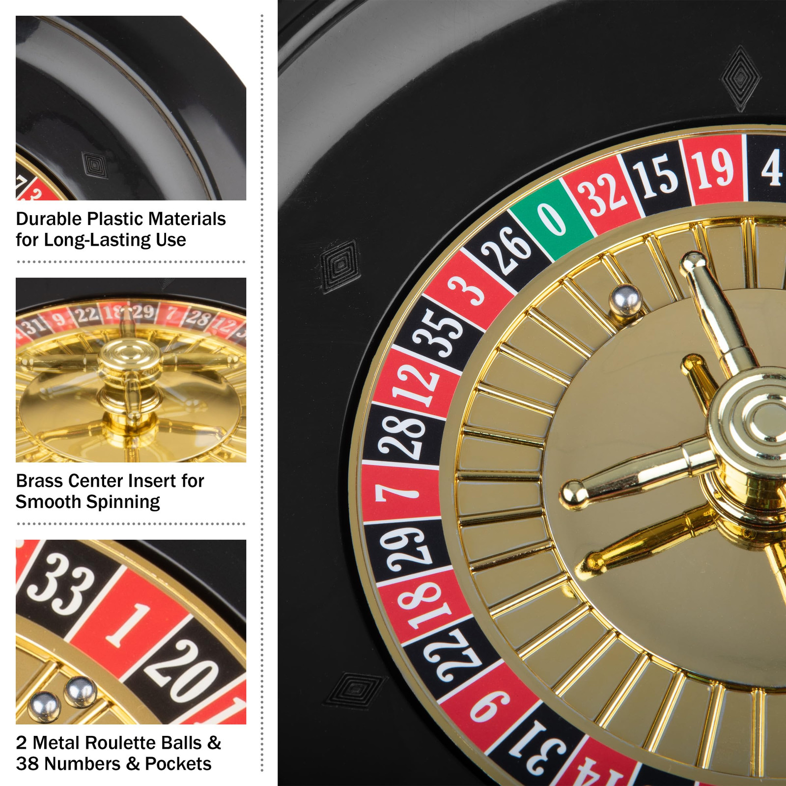 Roulette Table Wheel - 10 Inch Poker Roulette Wheel Set with Spinning Brass T...