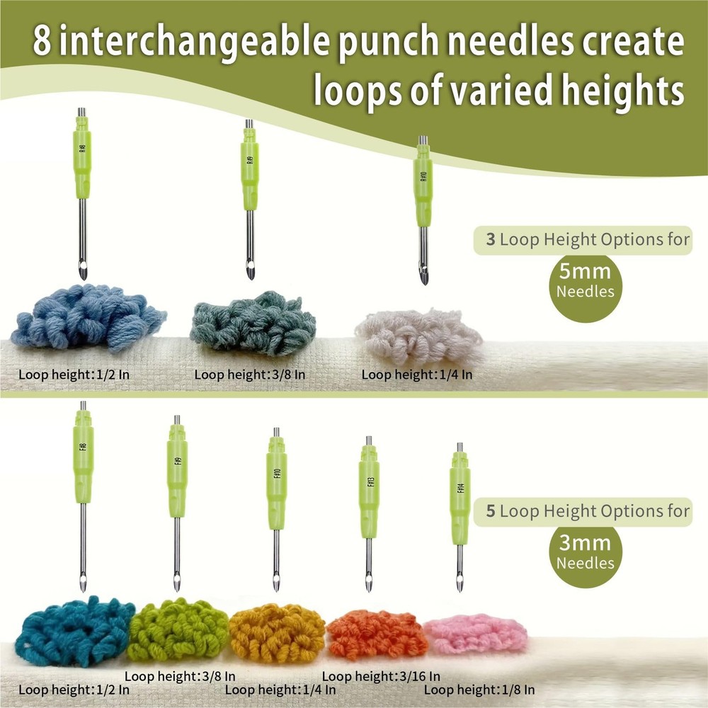 Punch Needle Tool Kit - Ergonomic Handle (Length Adjustable), 8 Interchangeab...