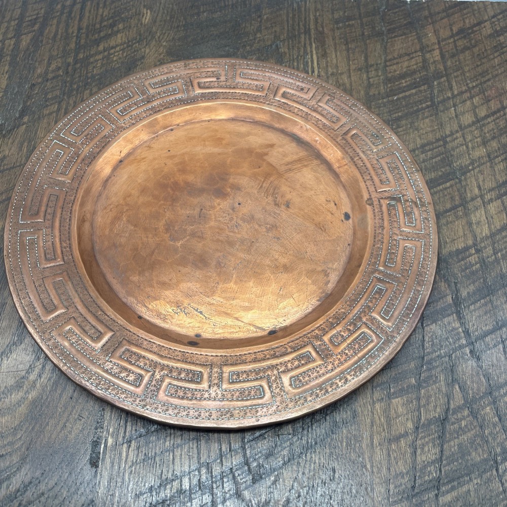 Vtg Hand Hammered Solid Copper Plate Platter Dish Antique 12”