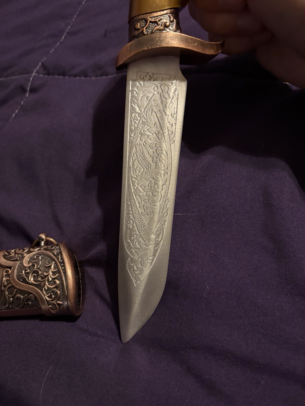 GOLD EAGLE HEAD Fixed Blade 13" MEDIEVAL DAGGER & Sheath Renaissance Vintage