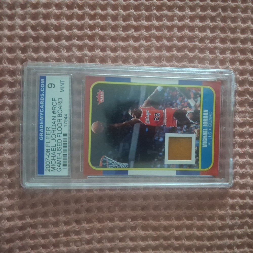 2007_08 FLEER MICHAEL JORDAN #'RCFV GAME- USE FLOOR BOARD GRADED 9 MINT 17944