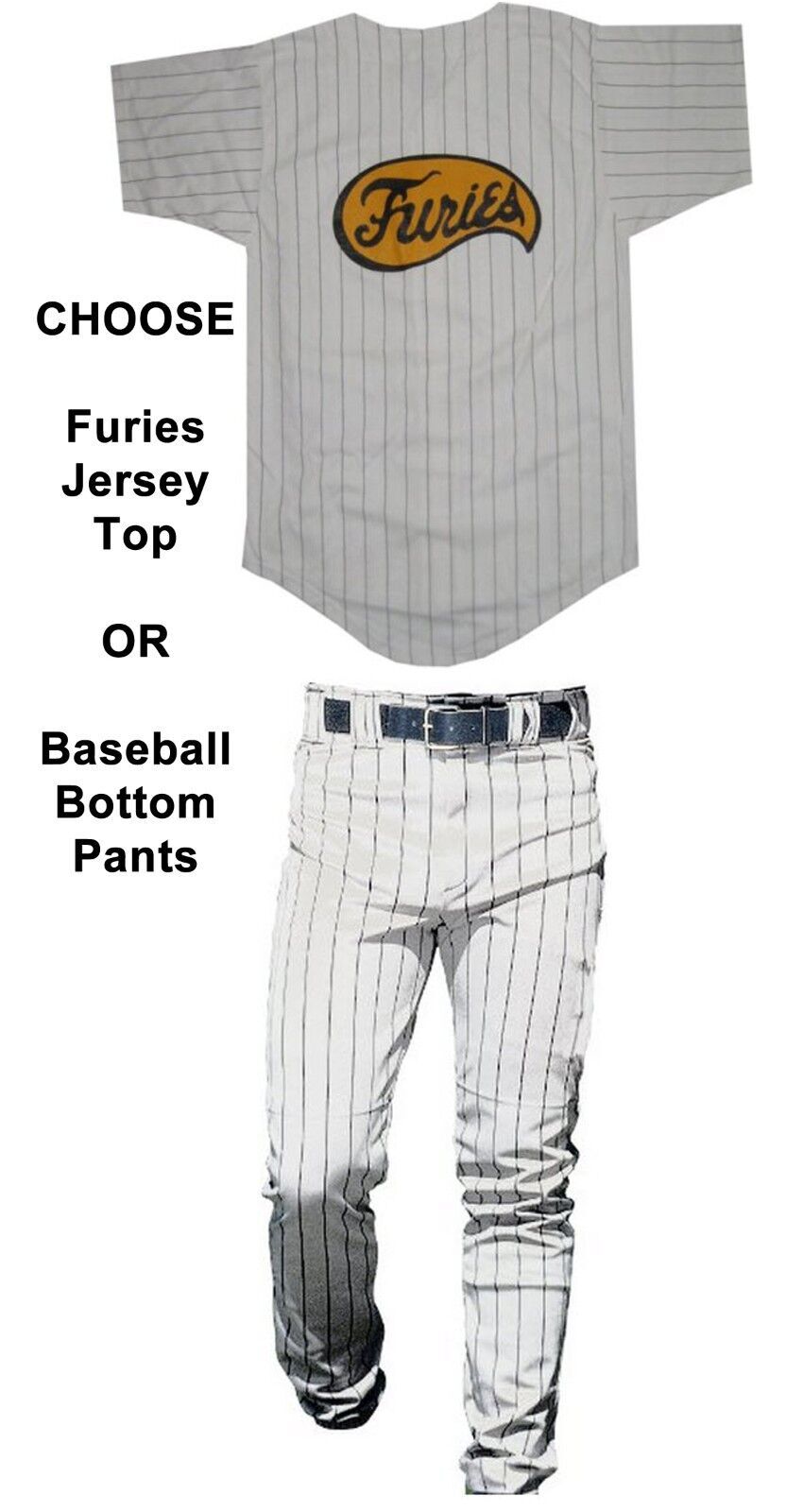 Adult The Warriors Furies Pinstriped Baseball Costume Jersey OR Pants Uniform