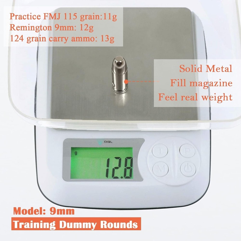 Shiny Silver 9mm Training Rounds - 12 Pack for Classroom and Reloading Exercises