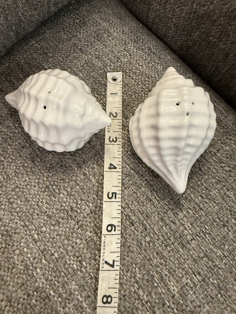 White Seashells Salt and Pepper Shaker Set White Ceramic