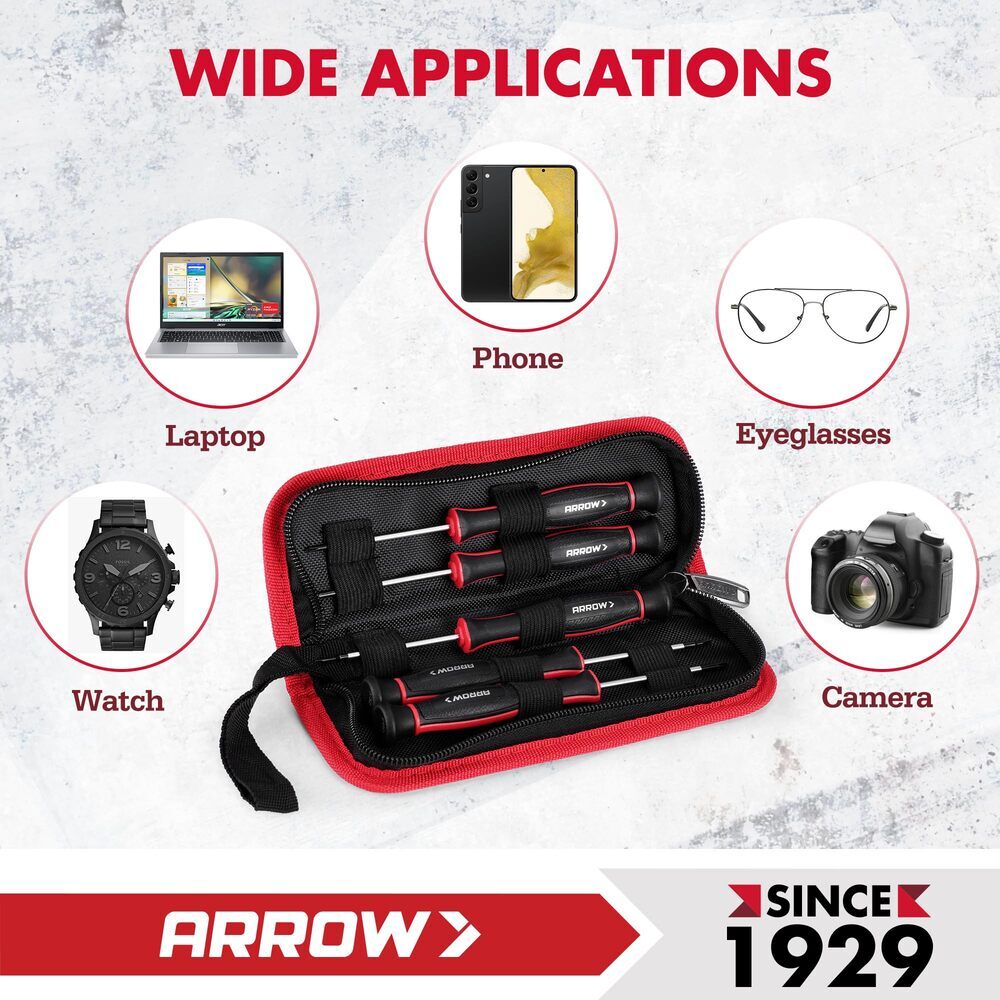 ARROW 5PCS Magnetic Precision Screwdriver Set Phillips Slotted Mini Screw Driver