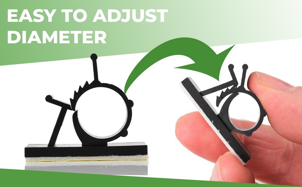 Black Self-Adhesive Adjustable Cable Clips - 50 Pack - Secure Wire Holders