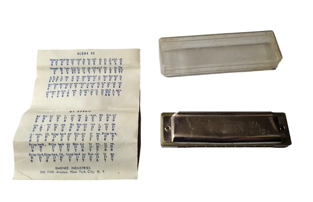Emenee Harmonica Original Instructions For Playing Plastic Case Vintage