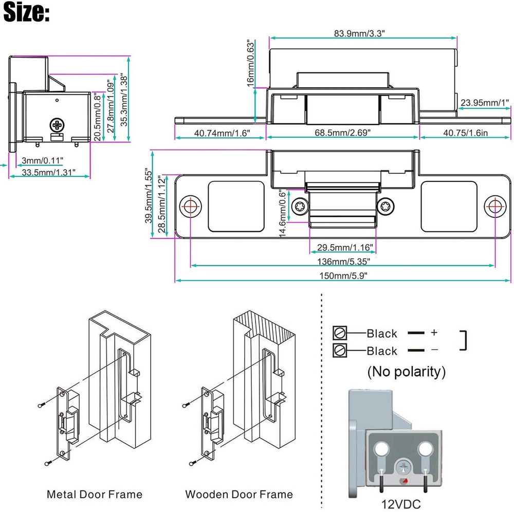 Access Control Electric Strike Door Lock Fail-Secure Kit System with Remote Cont