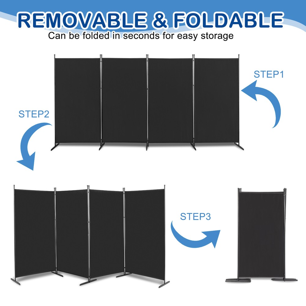 6FT 4-Fold 160g Polyester Fabric Plastic Foot Carbon Foldable Screen Black