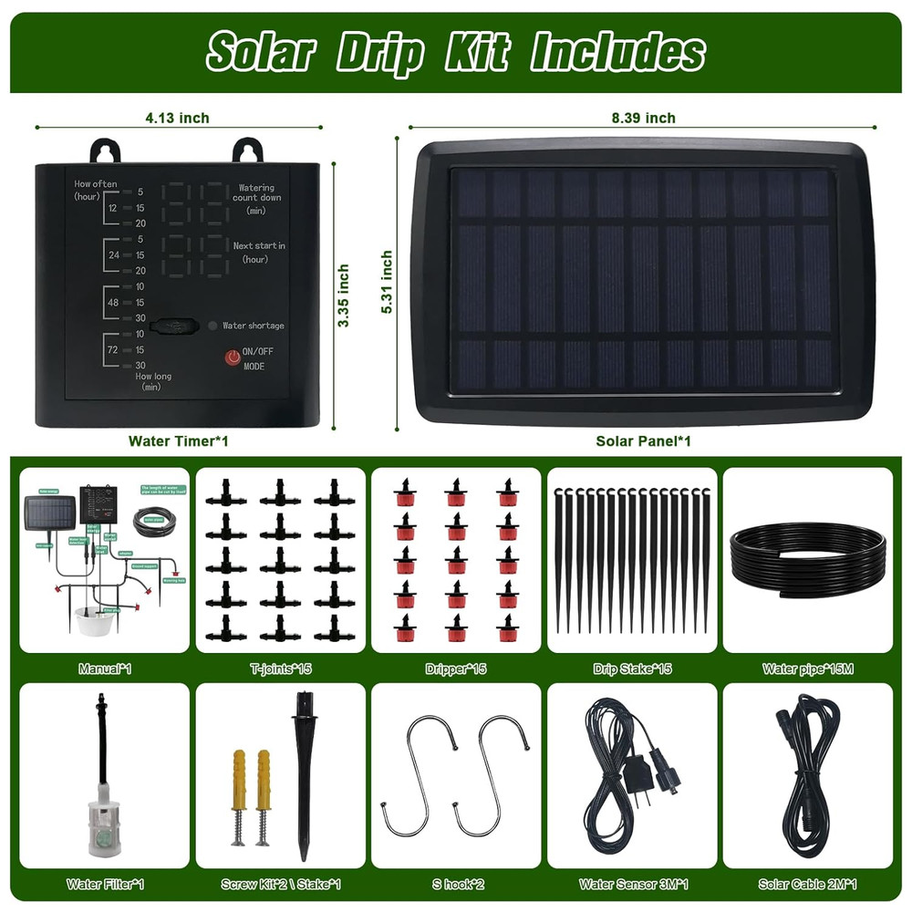 Solar Automatic Drip Irrigation Kit System, 12 Timer Settings Garden Irrigation