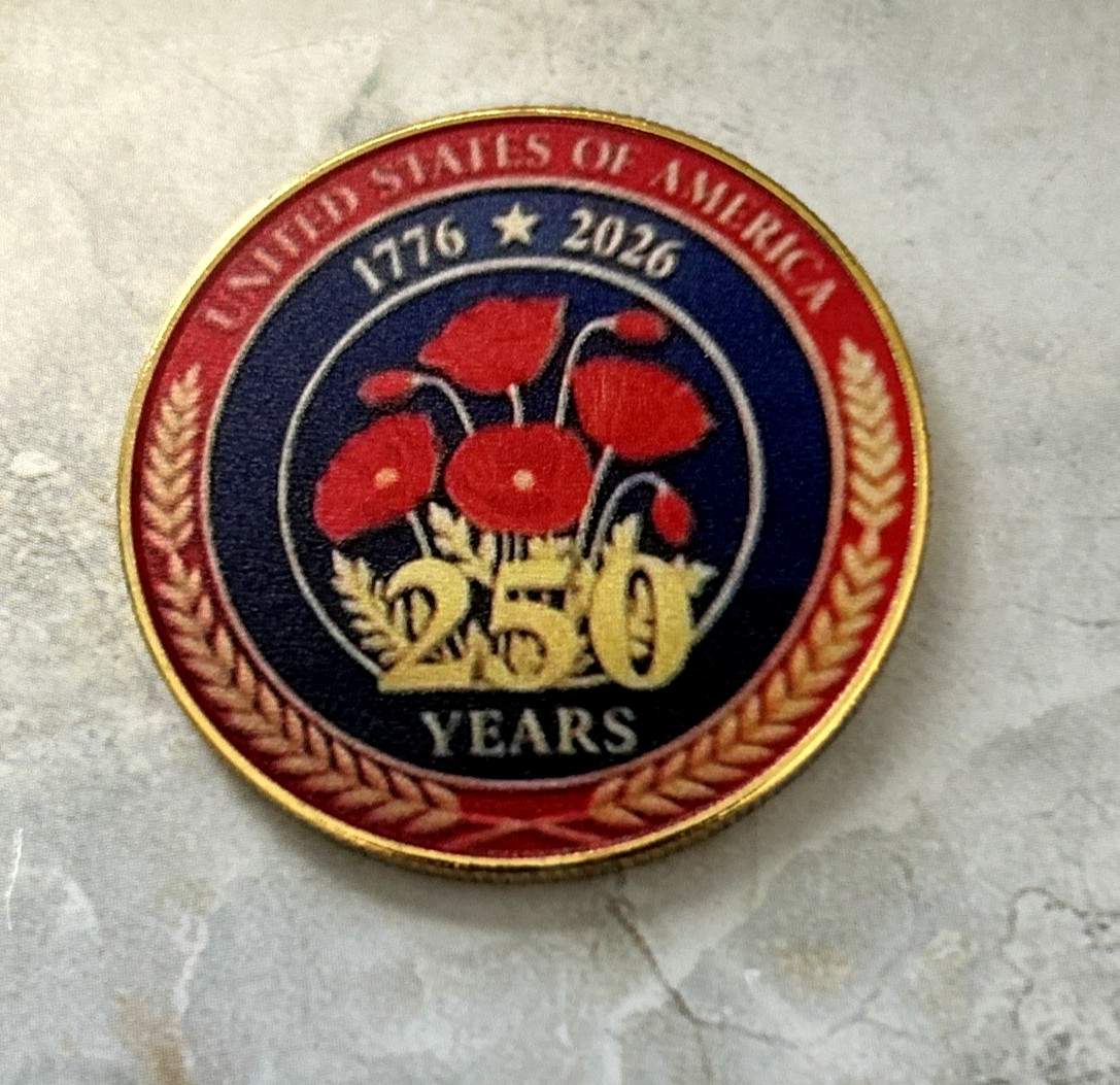 USA 250th Anniversary 1776-2026 Poppy Flowers Commemorative Coin Medal 40mm