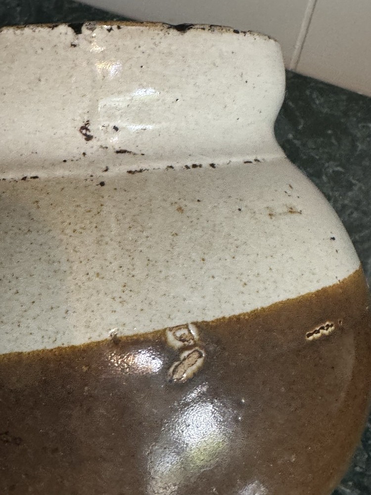 Bean Pot Old Earthenware Heavily Crazed