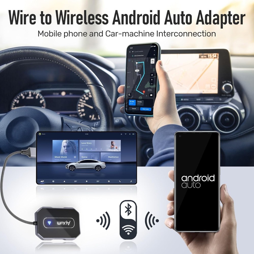 Compact Wireless Android Auto Dongle with Automatic Pairing & Sound Quality