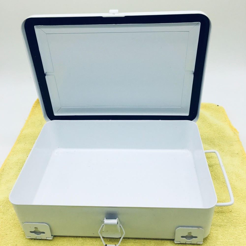 Vintage White Solid Steel Container Storage Tool box 7"X10" Medium