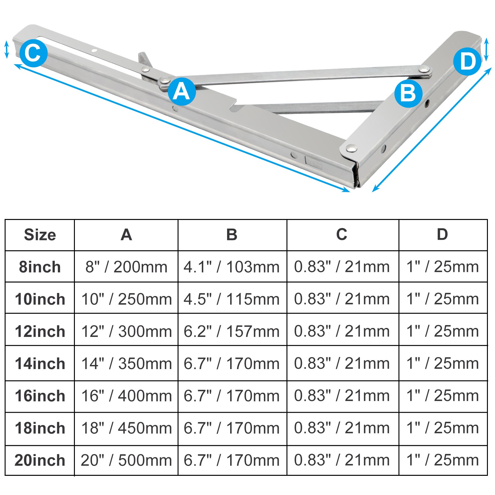 2-10Pc Folding Shelf Brackets 8-20" Stainless Steel Drop Down Bracket Heavy Duty