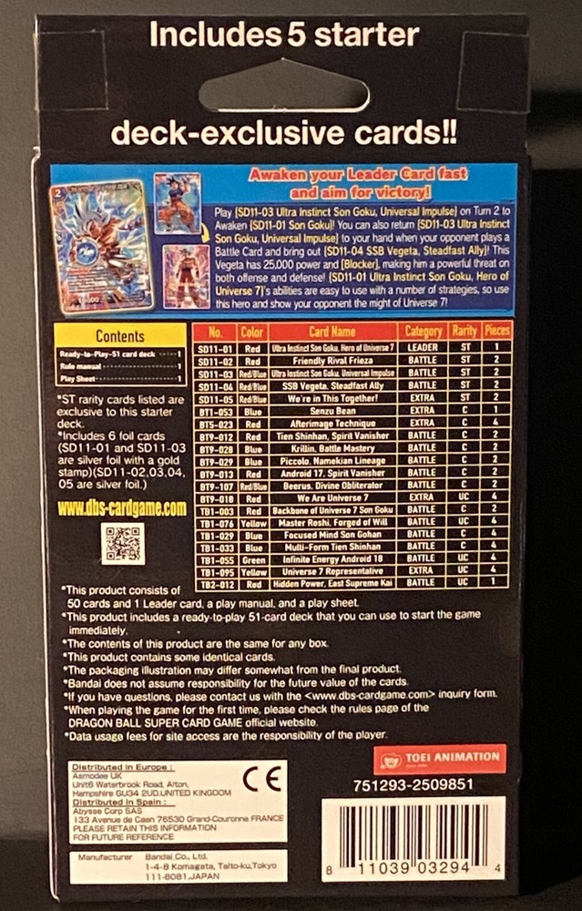 Dragon Ball Super Universal Onslaught Starter Deck 11 Instinct Surpassed