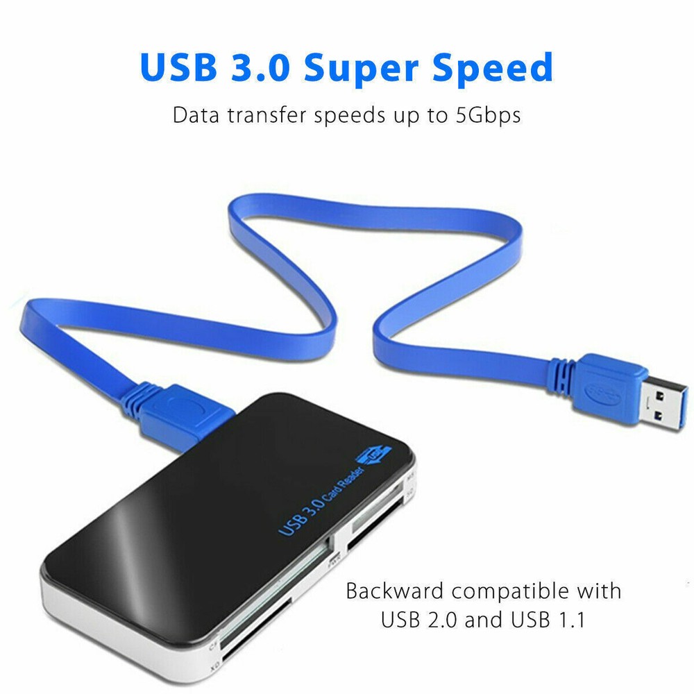 USB 3.0 Memory Card Reader Adapter 5Gbps Hub for CF/TF/SD/Micro SD/XD/M2/MS Card
