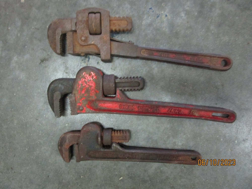 3 Vintage Small Pipe Wrenches Erie Tool Co Fleet & More