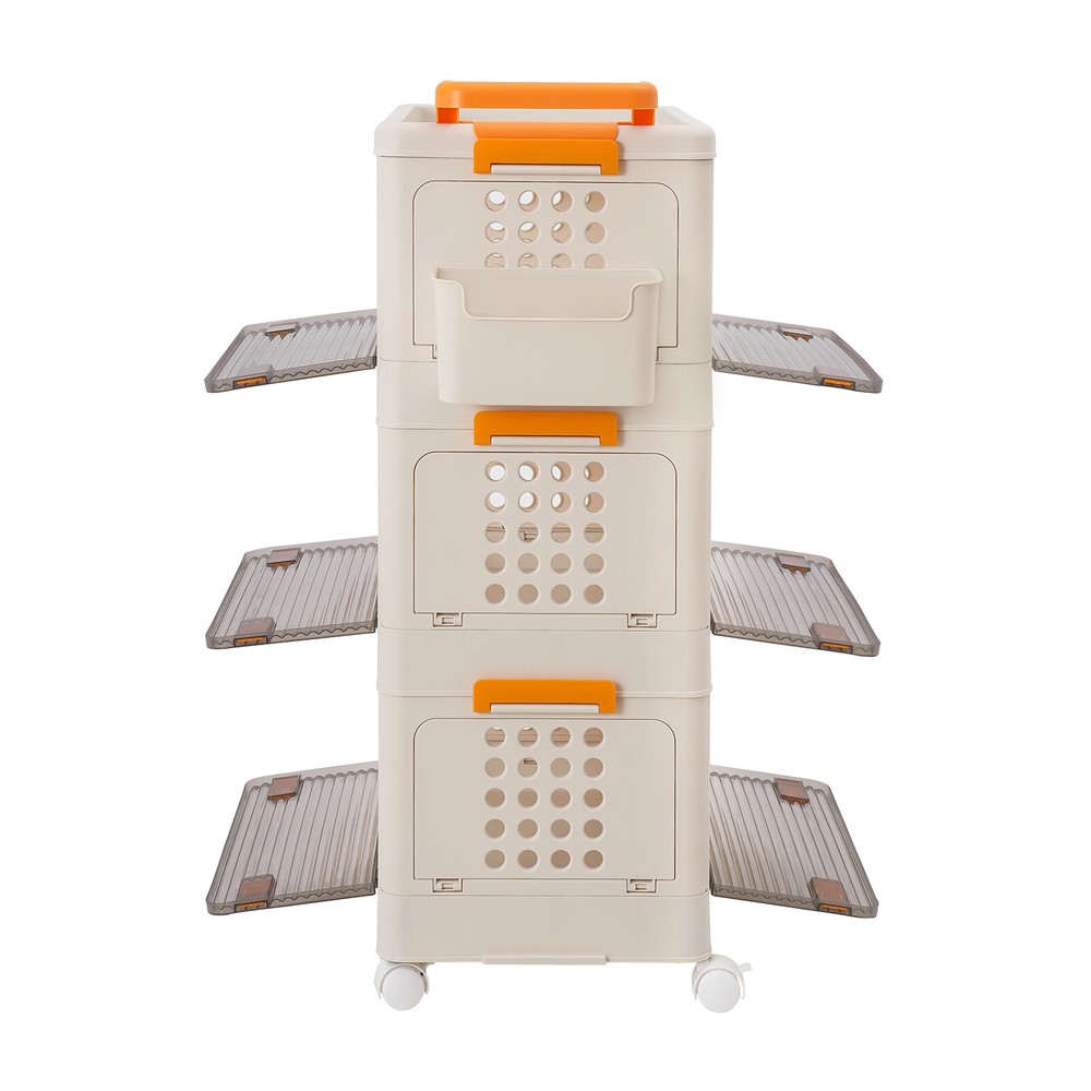 3 Tiers Foldable Storage Cabinet Movable Storage Box Collapsible Storage Bin