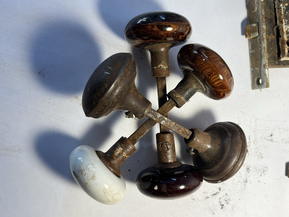 3 Antique Door Lock With Multicolored Knobs Working No key